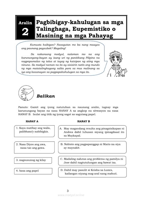 eupemistikong pahayag worksheet|Filipino .